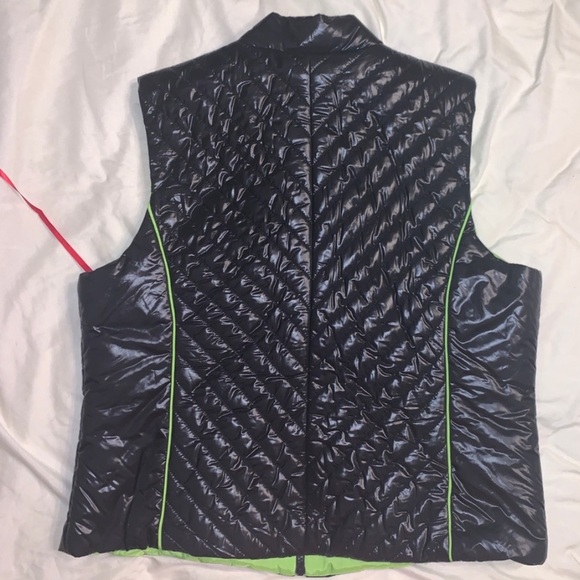 RUBY RD Women's Size L Polyester Quilted Puffy Vest Black Shiny & Neon Green - Picture 2 of 6